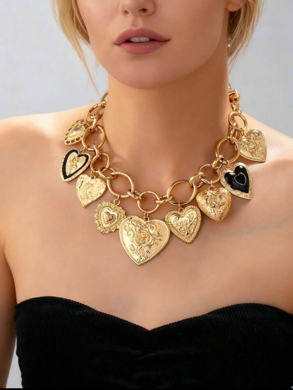 Veloura Noir Sacred Heart Charm Necklace
